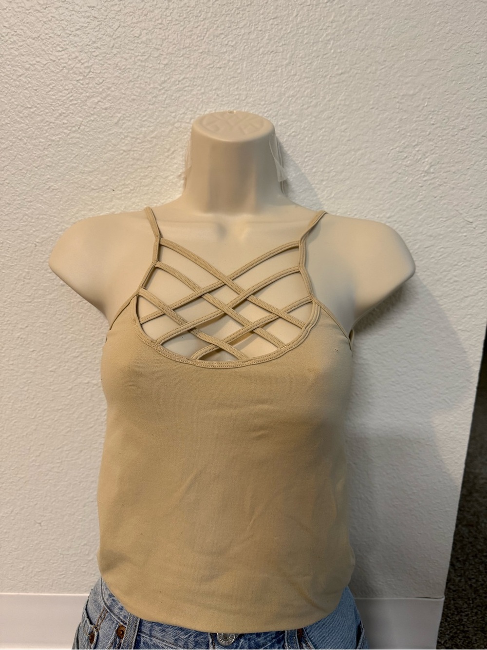 Scrappy Tan Lattice Front Camisole